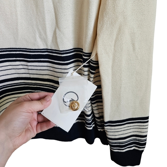 NEW St.John Knit Pullover Nautical Santana Navy Blue White Nautical Prep Sweater - Picture 4 of 7